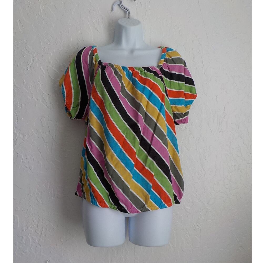 Charter Club Muticolor Top Women size Large Diagonal Stripes Elastic Waist Boho